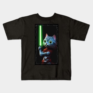 Fun Cat Print ~ AI Art ~ Fantasy Cat ~ Sci-fi Cat ~ Cats with Lightsabers Kids T-Shirt